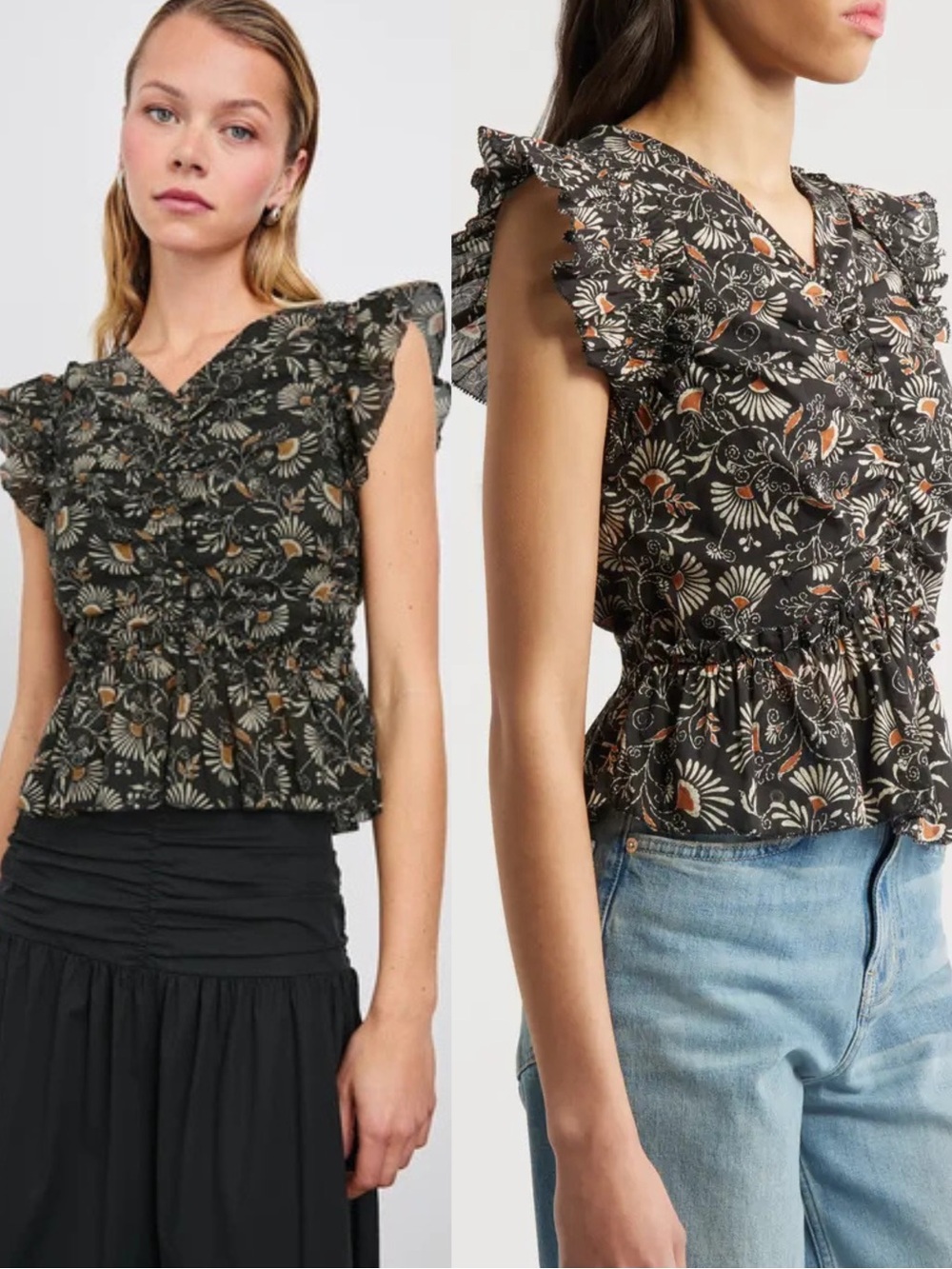 Rails Cali Top Cassia Floral Flutter Sleeve Peplum Blouse